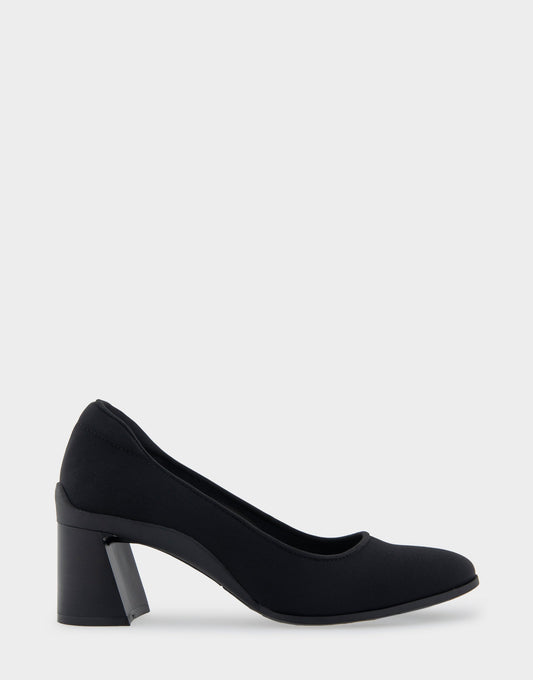 Aerosoles Casta Black Stretch Gabardine Fabric Mid Heel Pump
