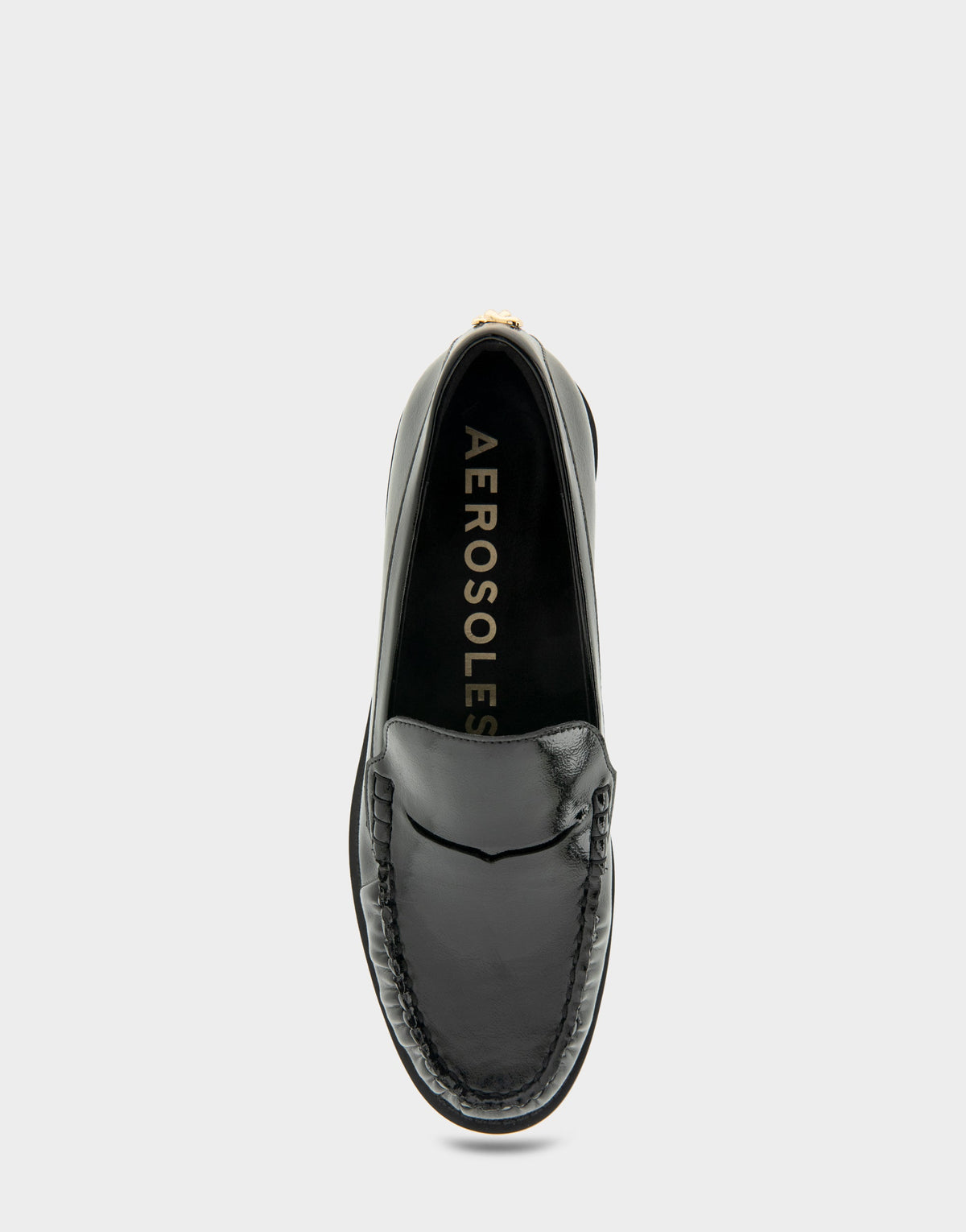 Aerosoles Sienna Black Crinkled Patent Faux Leather Lightweight Flexible Tailored Weejun Loafer
