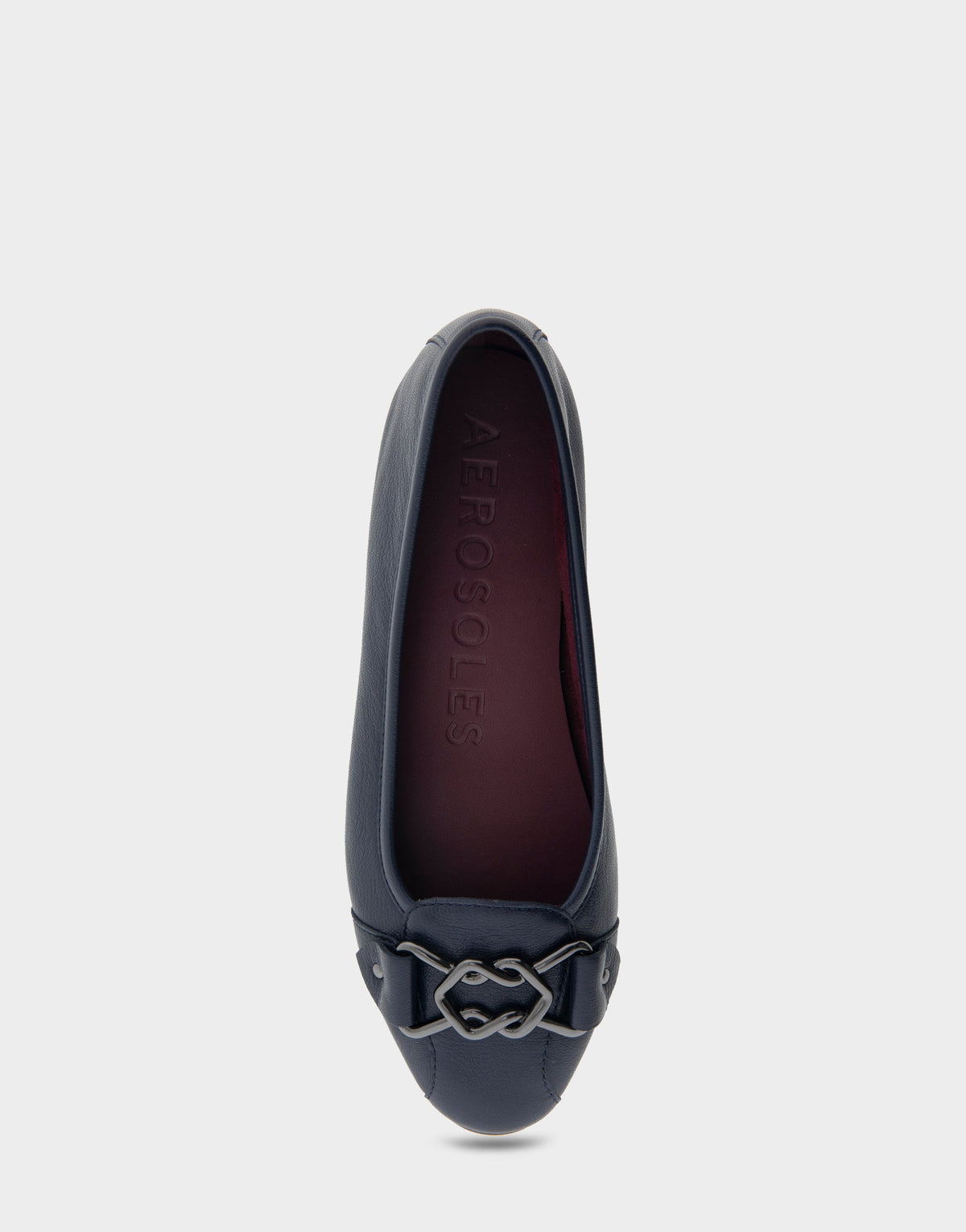 Aerosoles Bia Navy Genuine Leather Ornamented Flat