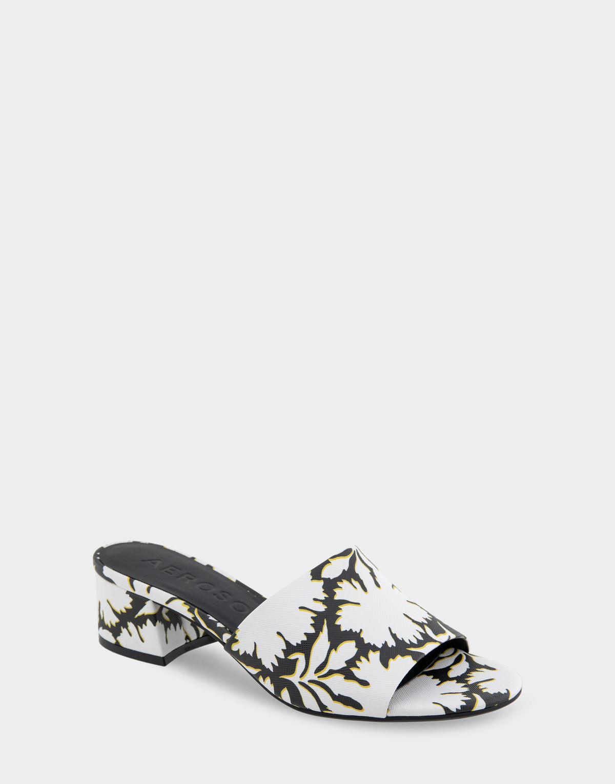 Aerosoles Comfortable Women's Slide Sandals in White/black Printed Floral Faux Leather