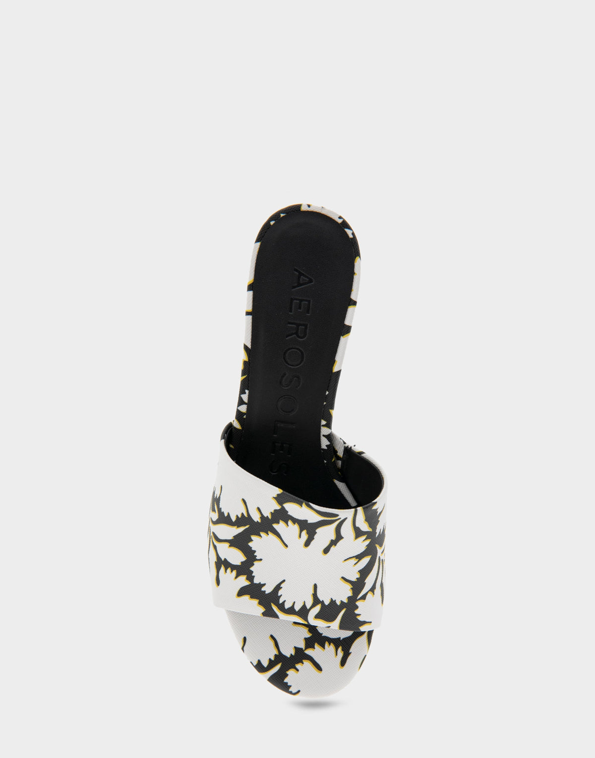Aerosoles Comfortable Women's Slide Sandals in White/black Printed Floral Faux Leather